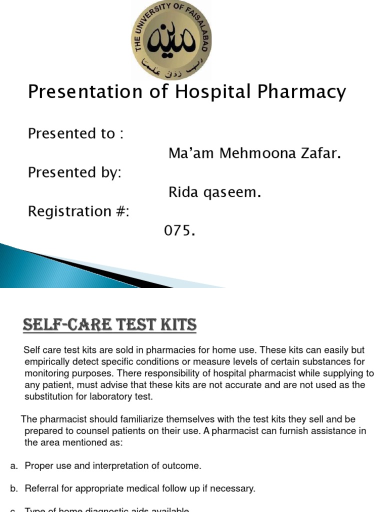 SelfCare Test Kits PPT of HOSPITAL PDF Pharmacy Luteinizing