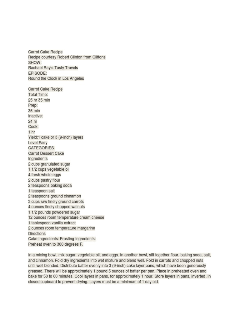 Carrot Cake Recipe PDF Cakes Baking