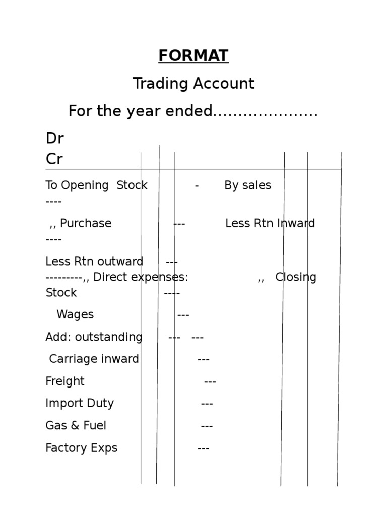 Trading Account For The Year Ended DR CR: Format | PDF | Financial ...