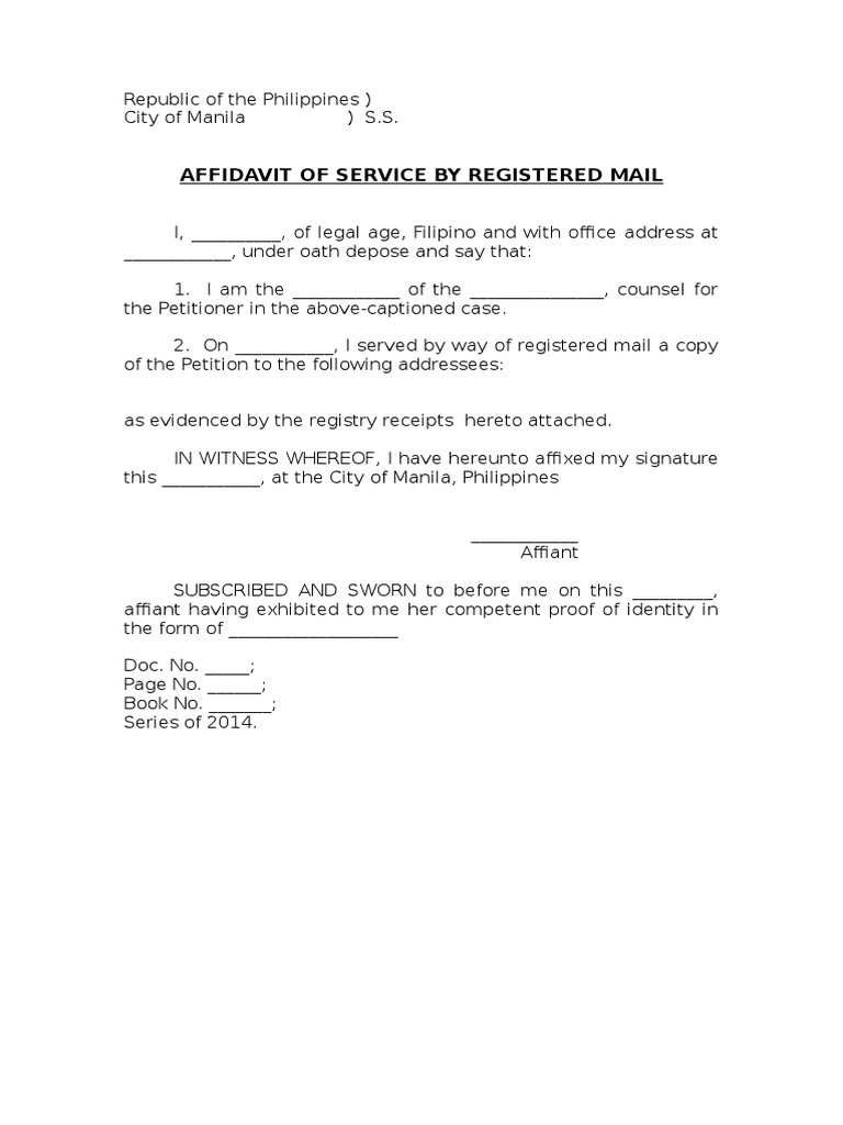 Affidavit of Service by Registered Mail