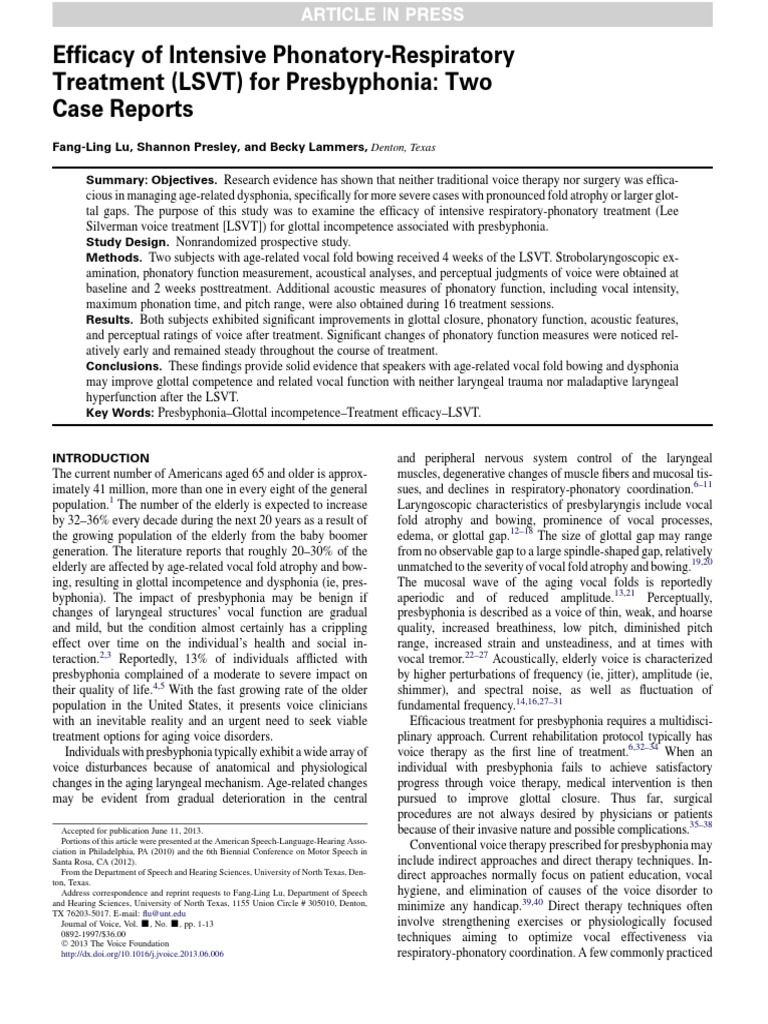 LSVT for Presbyphonia: Case Reports | PDF | Larynx | Human Voice