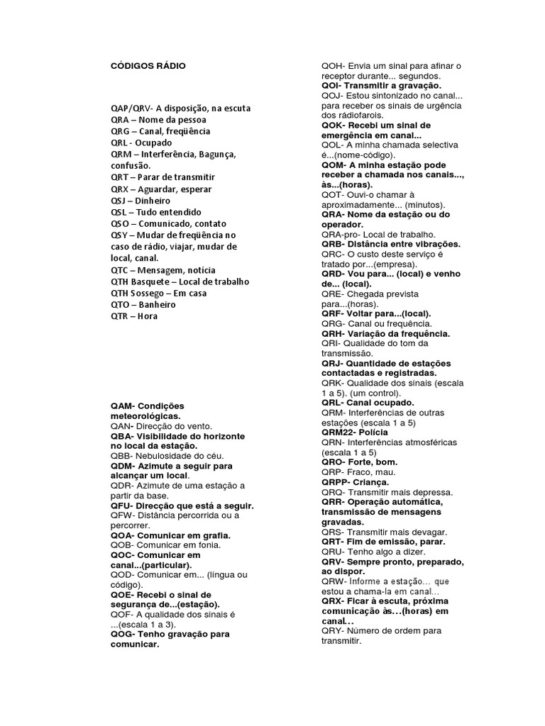 Códigos Rádio | PDF | Radiodifusão | Radiodifusão