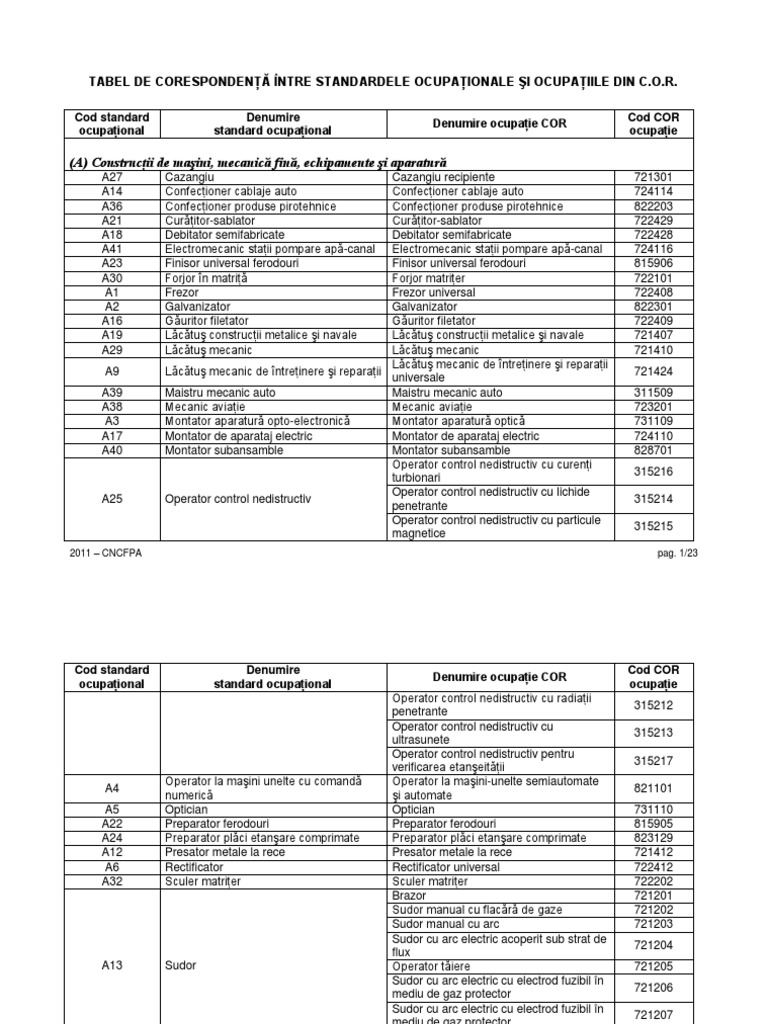 Lista Ocupatii Standard-COR | PDF