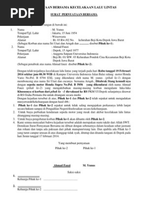 Surat Pernyataan Bersama Kecelakaan Lalu Lintas