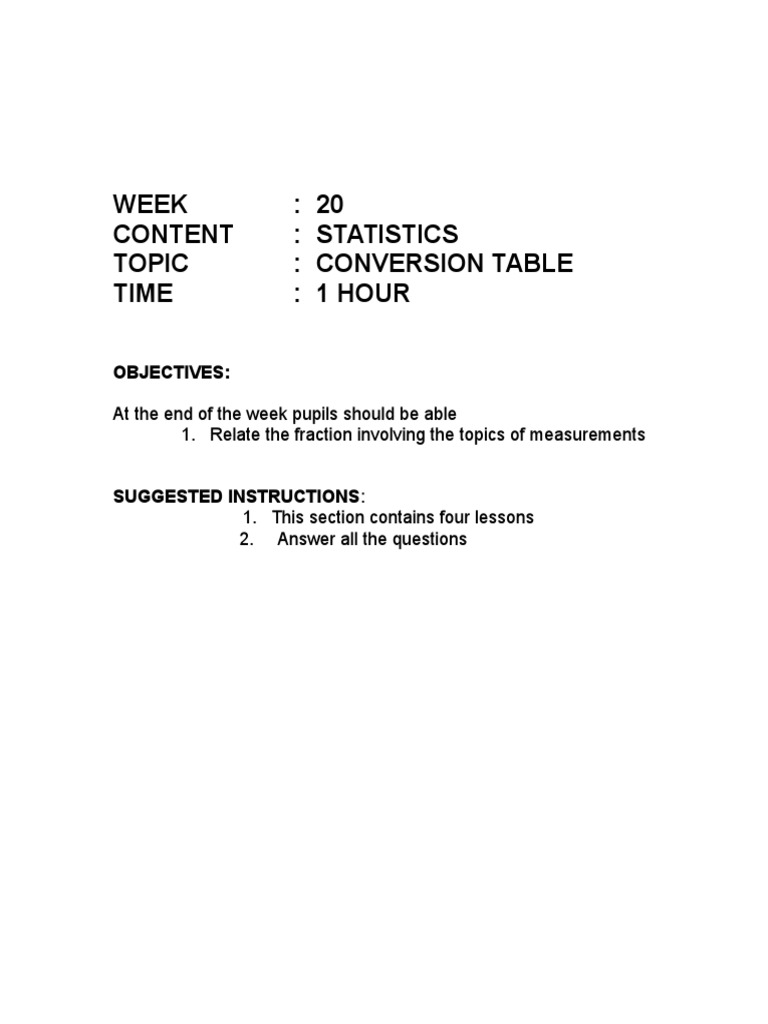 WEEK 20 Convertion Table | PDF | Litre | Notation