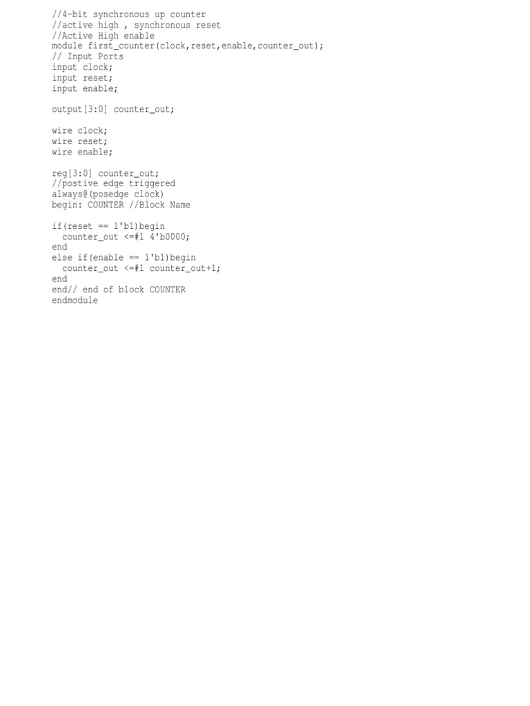 4-Bit Synchronous Up Counter in Verilog | PDF
