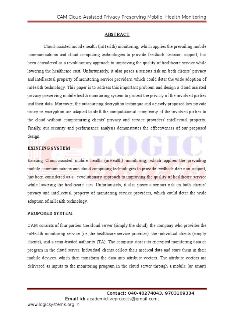 CAM Cloud-Assisted Privacy Preserving Mobile Health Monitoring | PDF ...