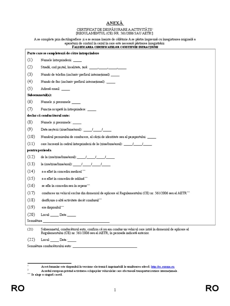 Adeverinta Concediu PT Soferi Tir Tip Arr Romana | PDF