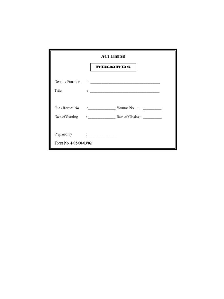 ACI Limited Records Management Form | PDF | Finance & Money Management