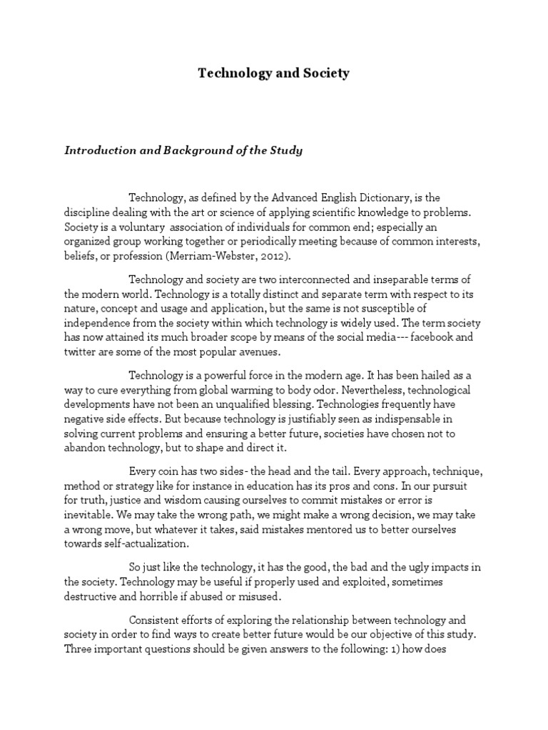 Essay On Technology & Society PDF Society Science