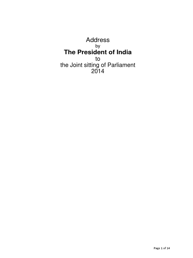 President's Address to Parliament 2014 | PDF | Lifestyle