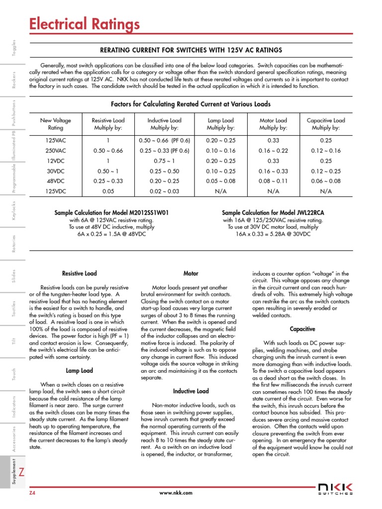Electrical Ratings PDF Switch Inductor