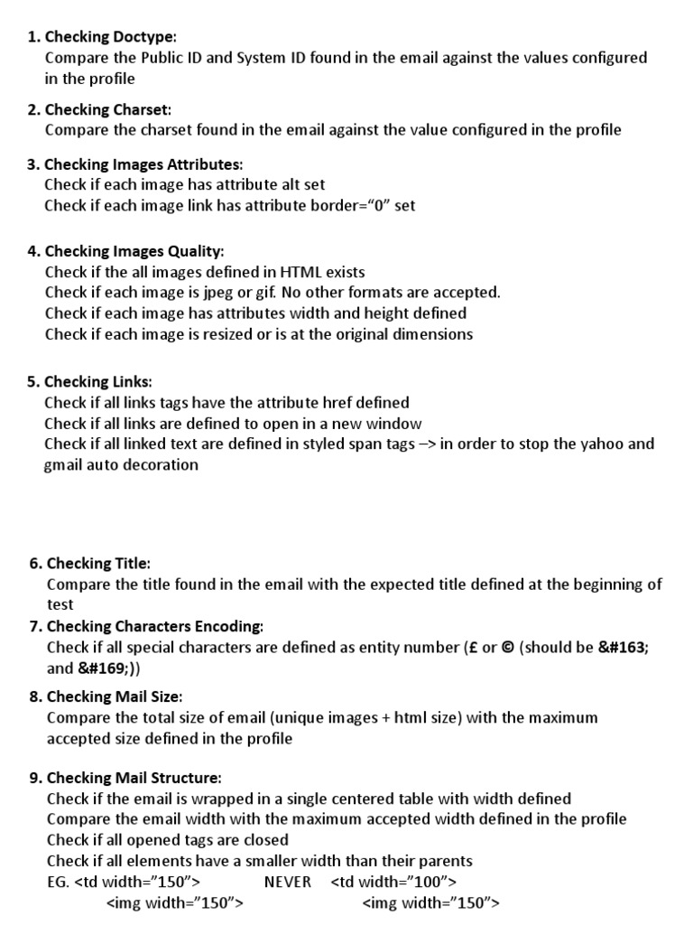 Email HTML Quality Checklist | PDF