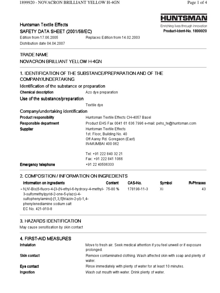 Novacron Bril - Yellow H-4gn | PDF | Occupational Hygiene | Hygiene