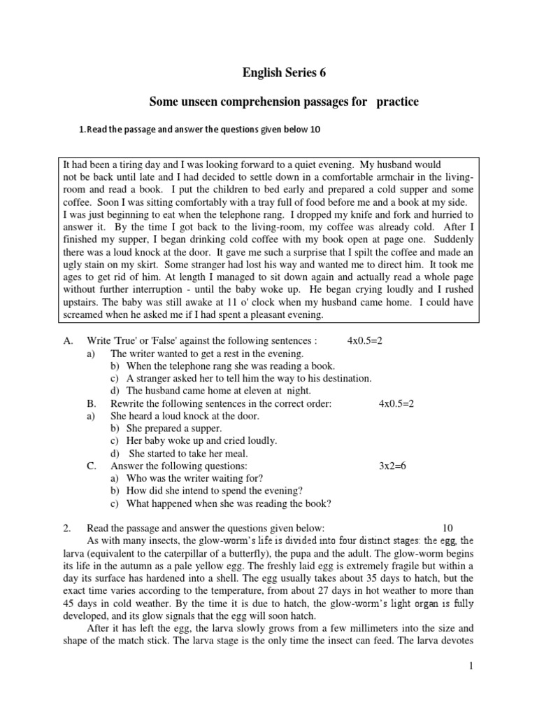 Unseen Comprehension Passages Practice | PDF