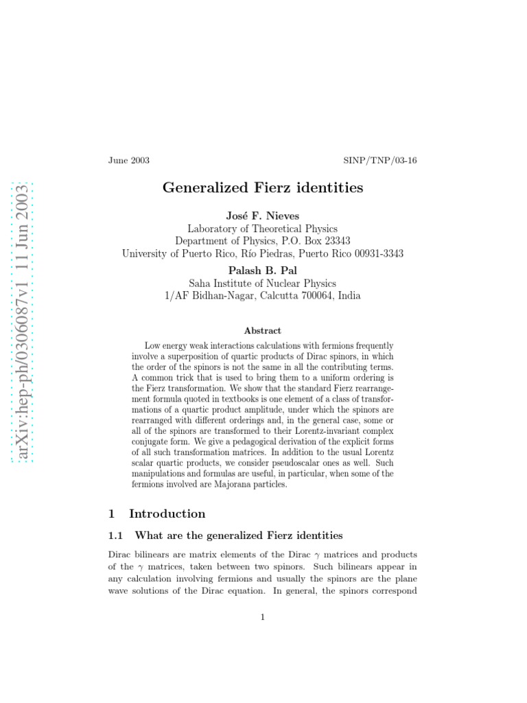 Generalized Fierz Identities Explained | PDF | Eigenvalues And ...