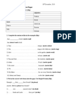 Test Paper: 1. Complete The Following Chart (10p) : Country Adjective