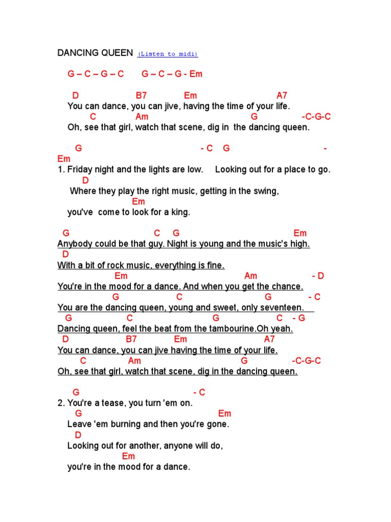 Dancing Queen Lyrics and Chords | PDF