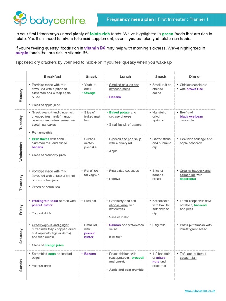 First Trimester Plan1 PDF Yogurt Fruit
