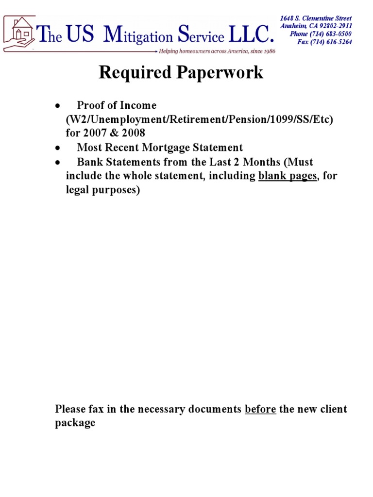 Required Paperwork | PDF