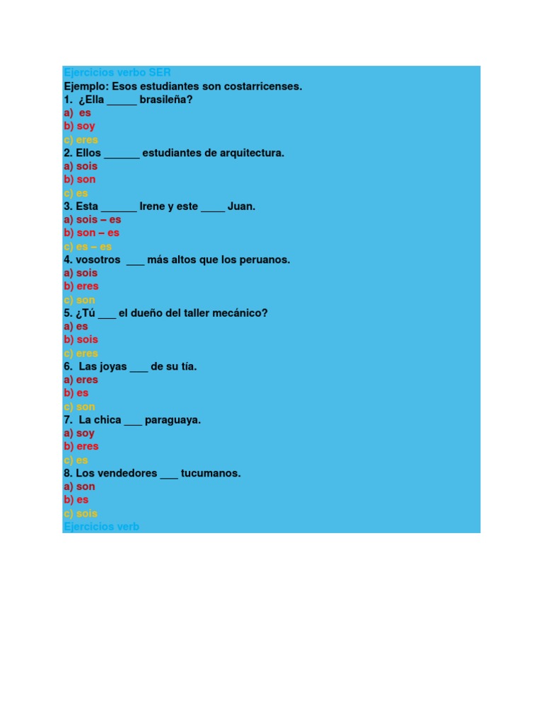 Ejercicios Verbo SER