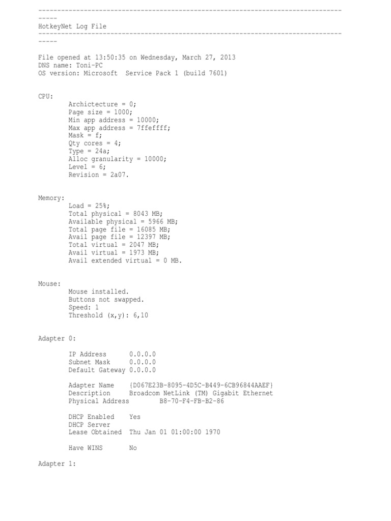 HotkeyNet Log File Summary | PDF | Computers