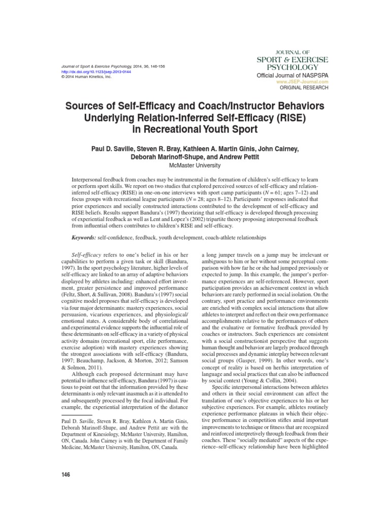 Sources of Self-Efficacy and Coach | PDF | Self Efficacy | Nonverbal ...