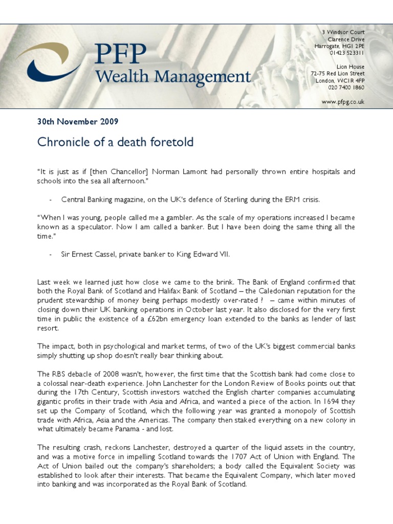 Chronicle of A Death Foretold PDF Financial Markets Economic Bubble