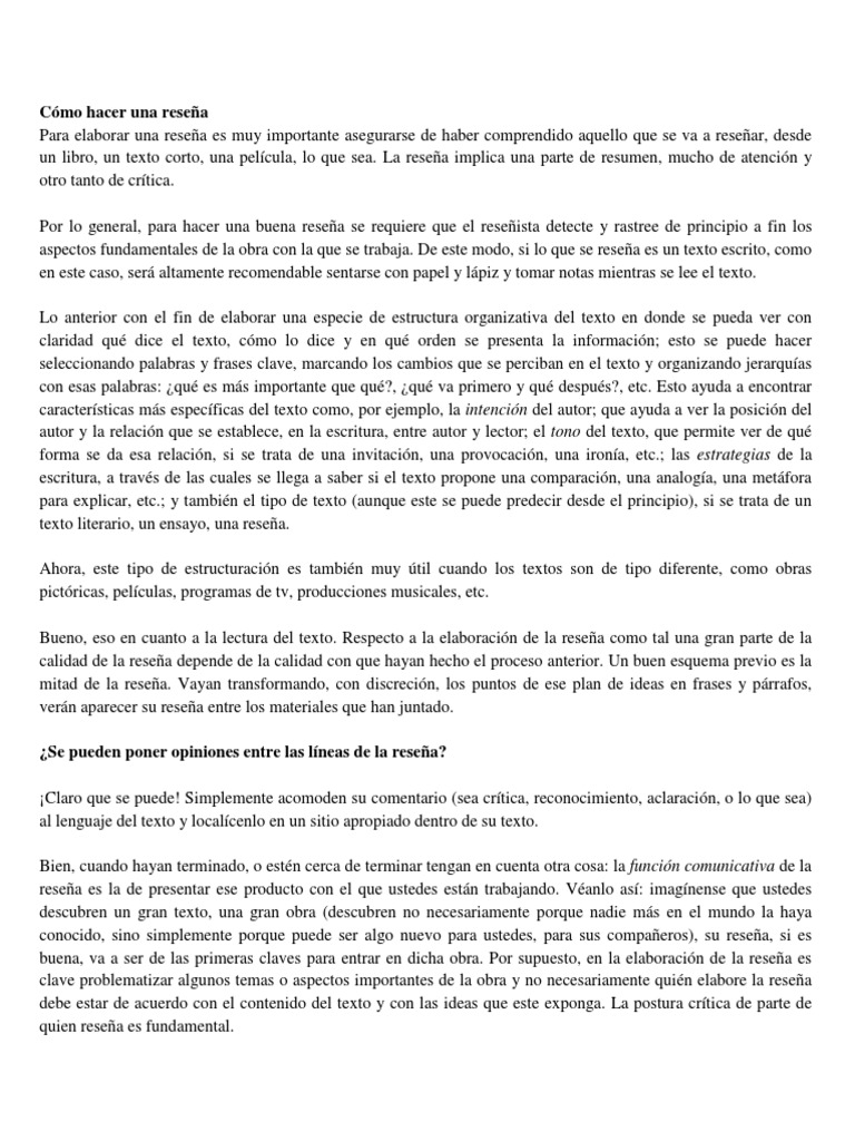 Cómo Hacer Una Reseña | PDF | Autor | Ensayos