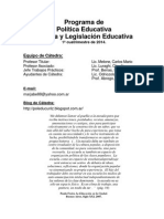 UNLZ - Programa 2014. Política Educativa - Política y Legislación Educativa