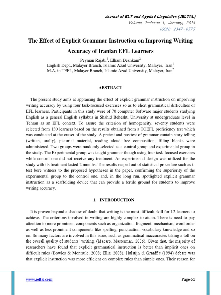 The Effect of Explicit Grammar Instruction.2595056 | PDF | Student's T ...