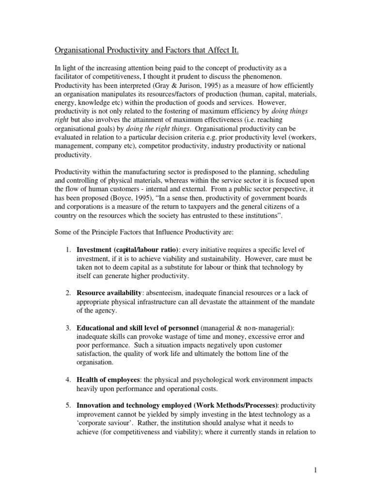 Factors Influencing Organisational Productivity | PDF | Resource ...