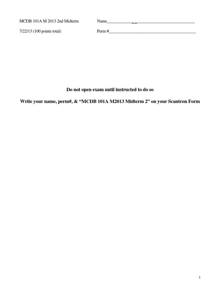 MCDB 101A M2013 Midterm Exam Questions | PDF | Gene | Nucleic Acid Sequence