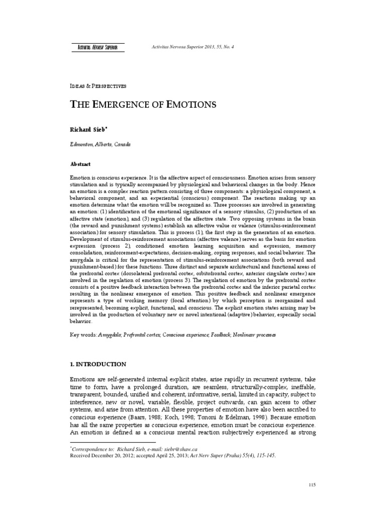 The Emergence of Emotions | PDF | Amygdala | Reward System