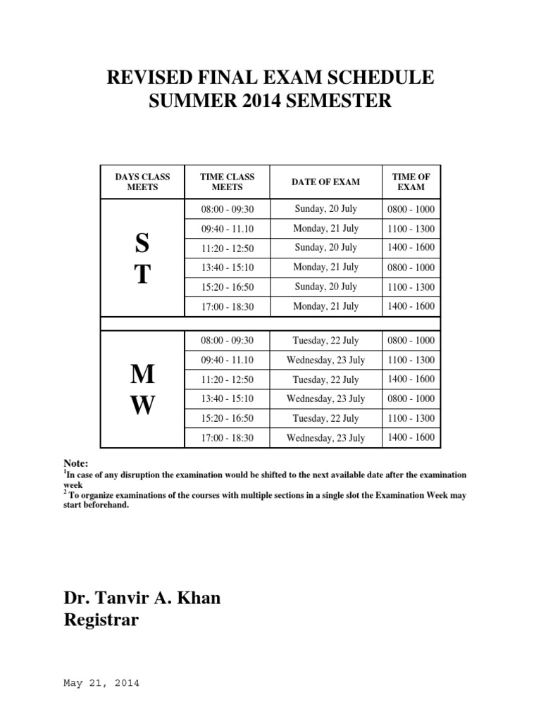 Final Exam Schedule: July 20-23 | PDF