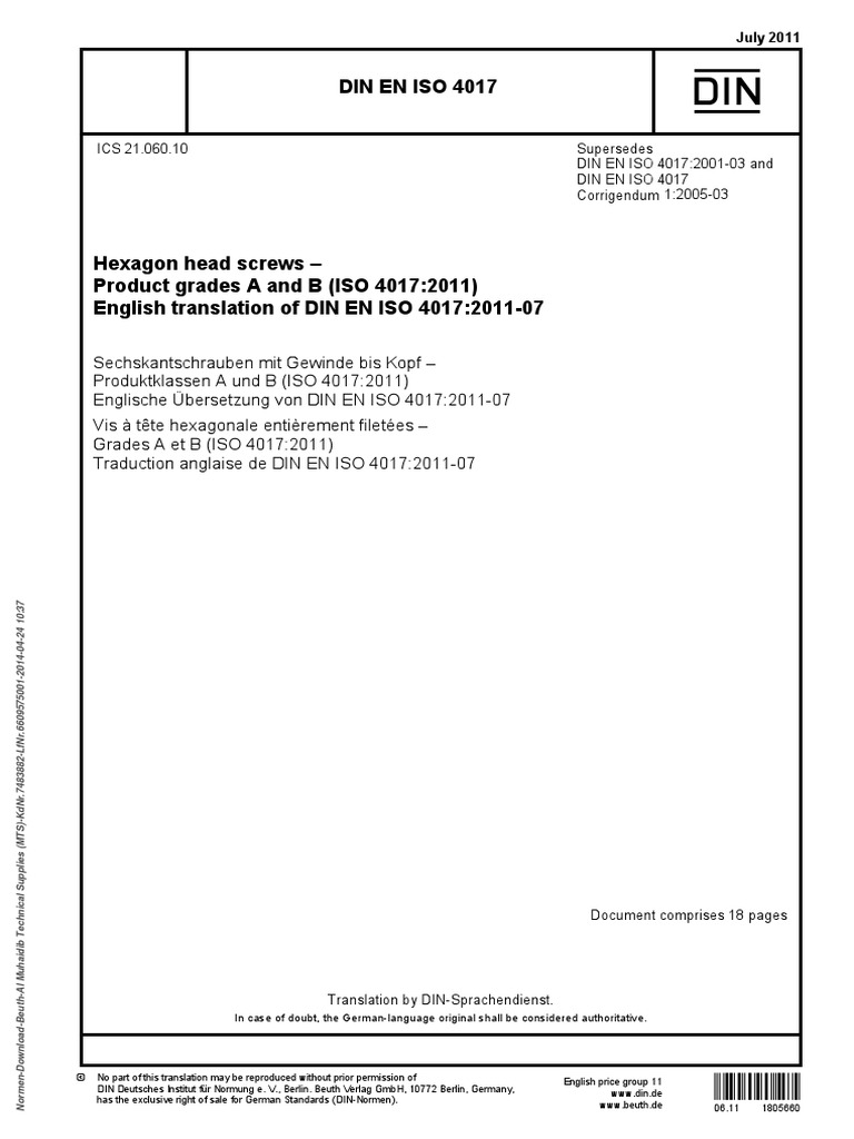 Din en Iso 4017 PDF Nut (Hardware) Screw