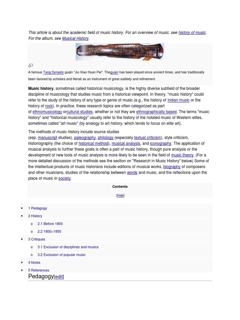 Pedagogy This Article Is About The Academic Field of Music History