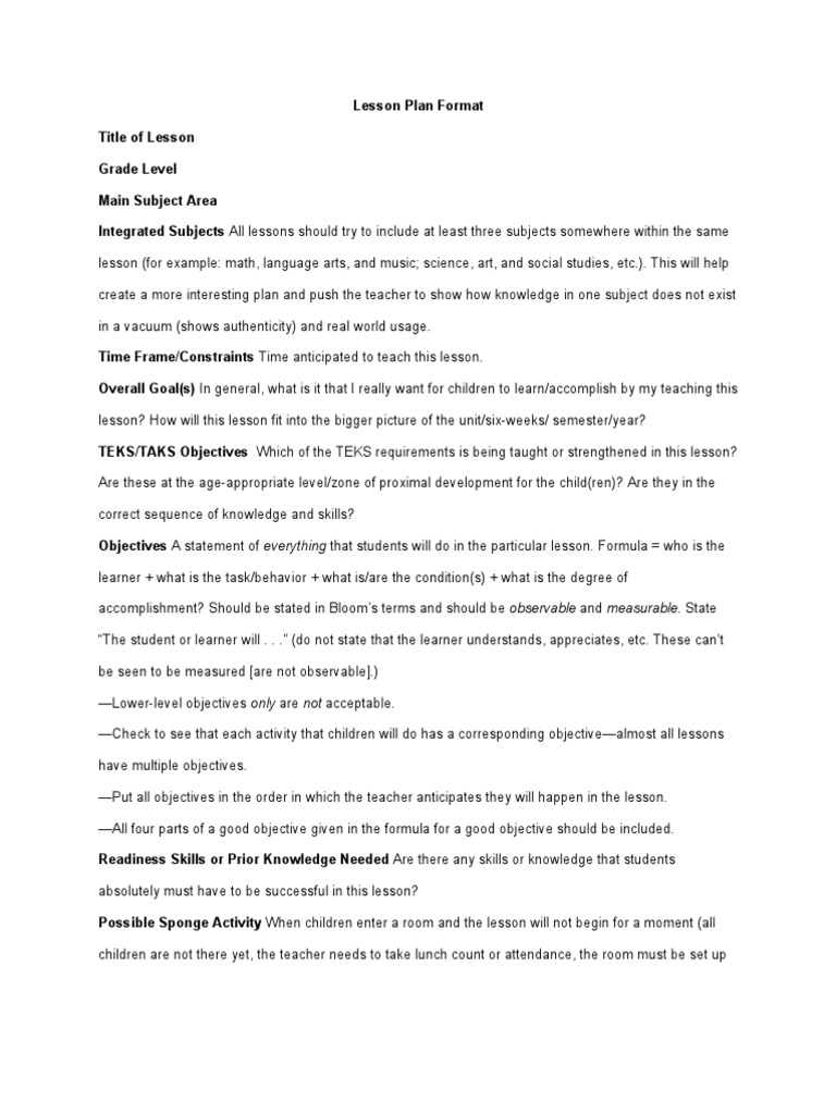 Comprehensive Lesson Plan Template | PDF | Rubric (Academic) | Teachers