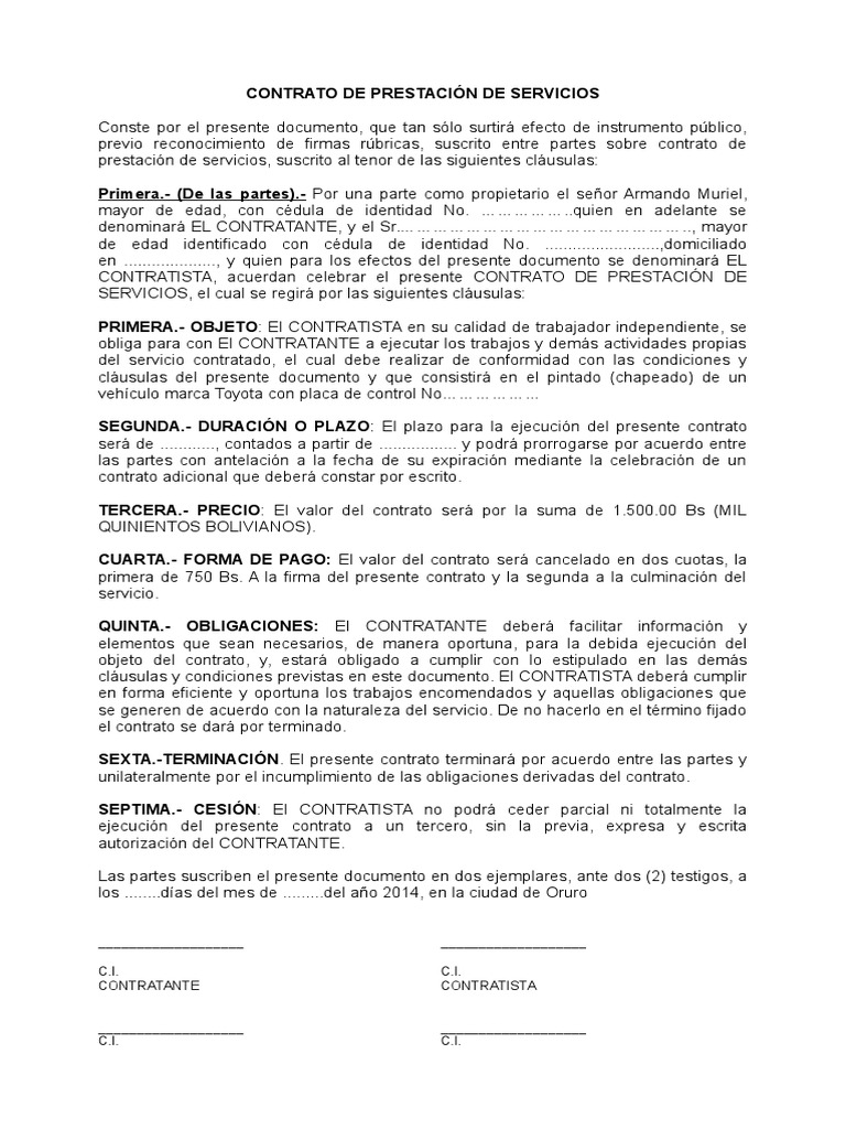 Modelo para Elaborar Contrato de Prestacion