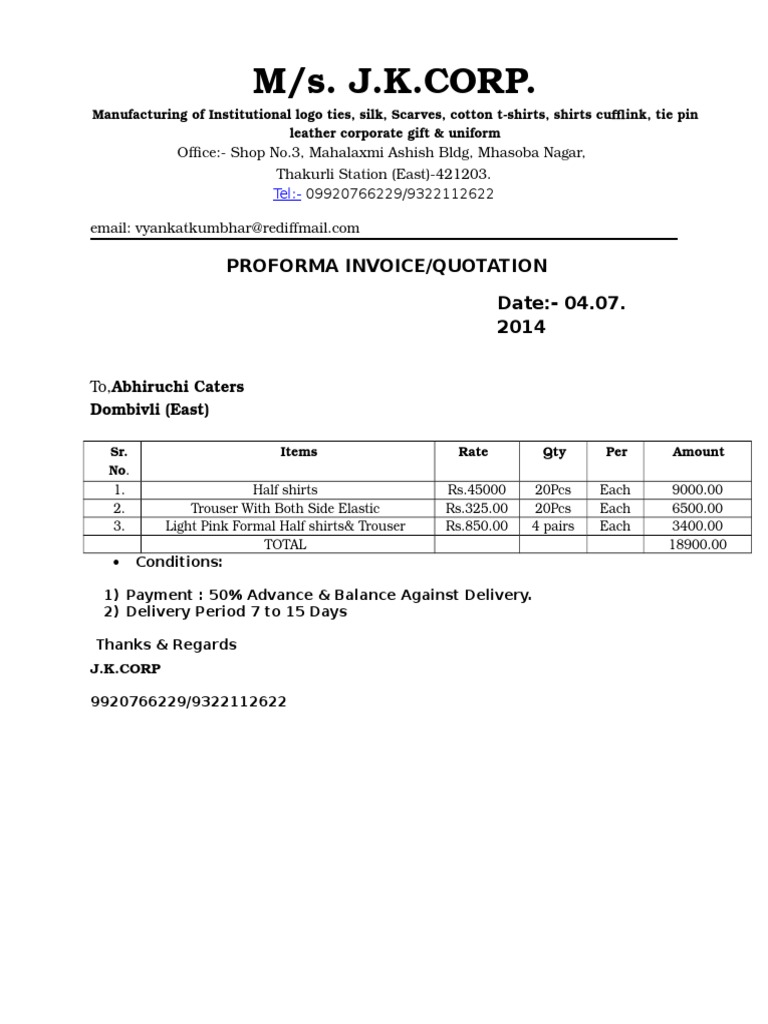Corporate Apparel Invoice | PDF