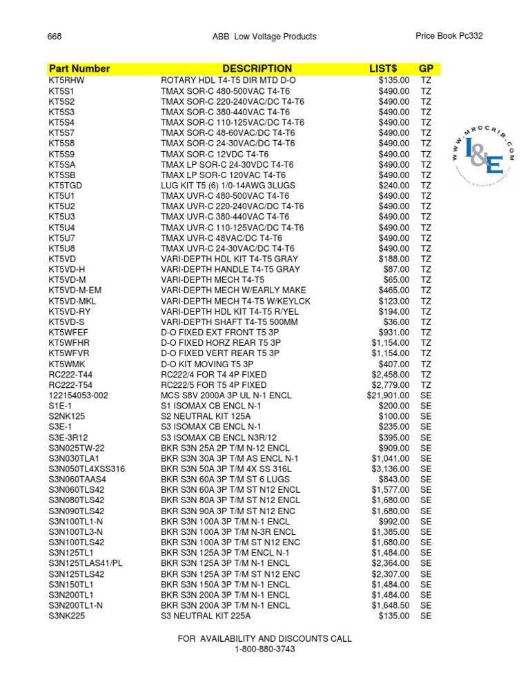 ABB Low Voltage Products Price Book | PDF
