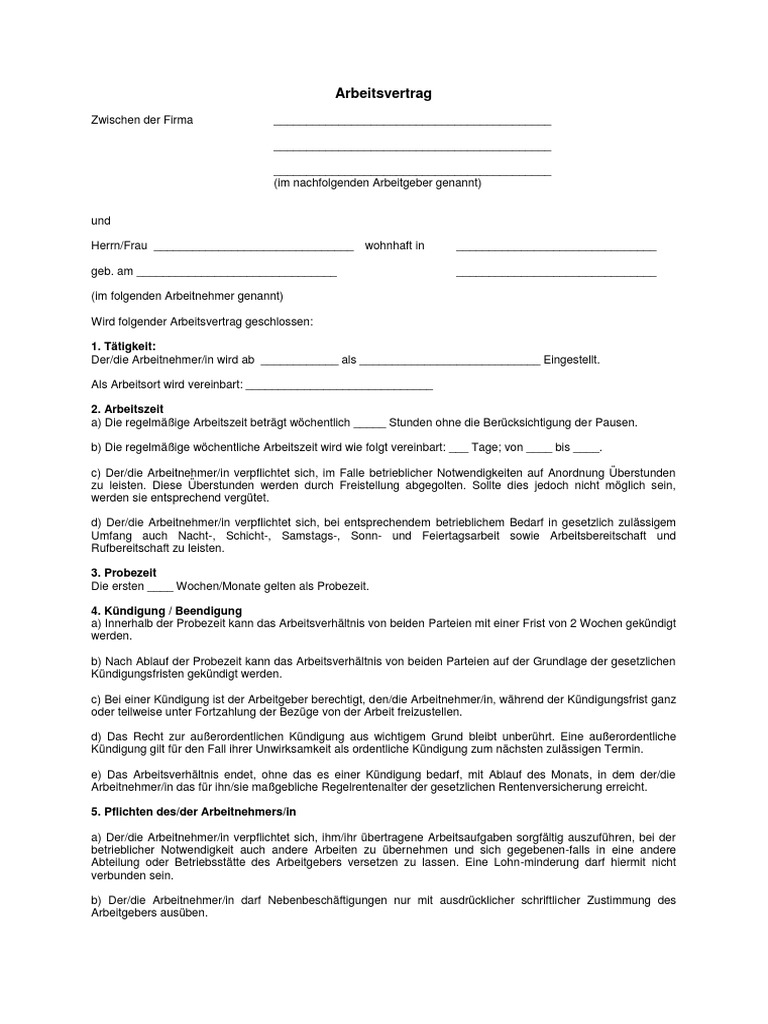 Arbeitsvertrag Vorlage | PDF