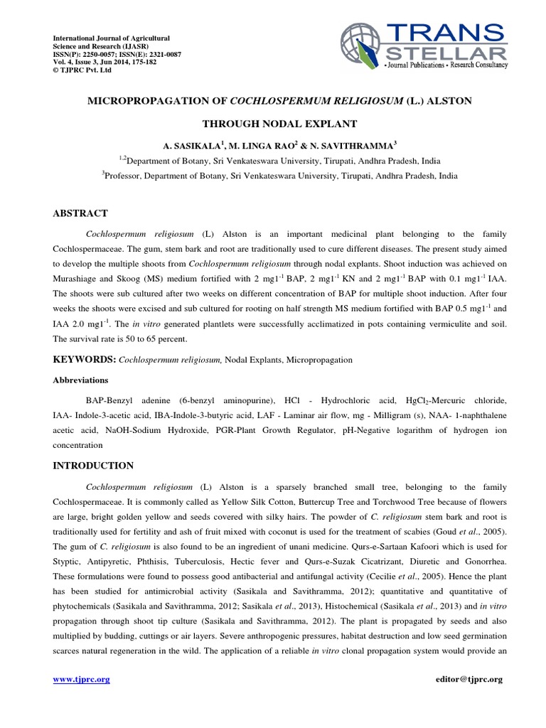 Agri-IJASR - Micropropagation of Cochlospermum - Linga Rao | PDF ...