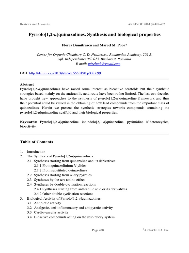 Pyrrolo (1,2-A) Quinazolines. Synthesis and Biological Activity PDF ...