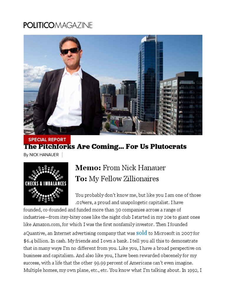 Pitchforks Are Coming For Us Plutocrats Nick Hanauer POLITICO Magazine PDF Economic