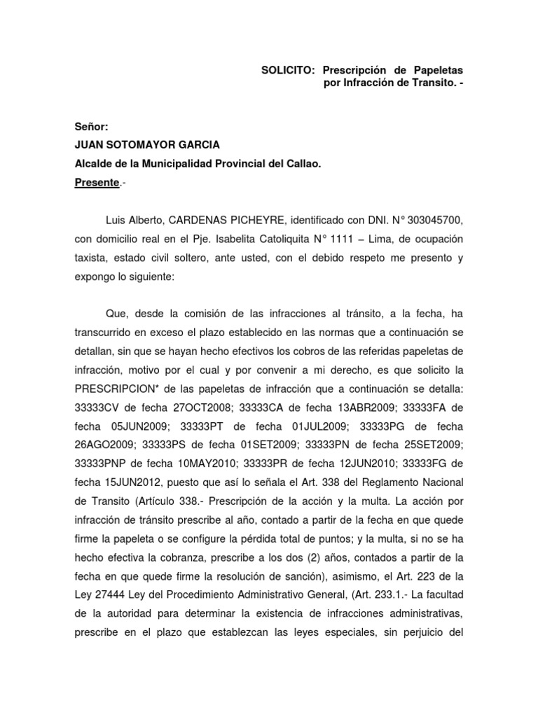 Prescripcion de Papeletas de Transito - Callao