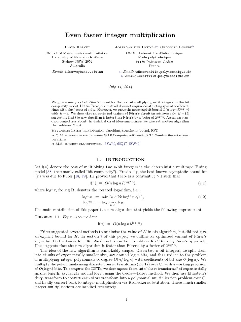Improved Algorithm for Integer Multiplication | PDF | Teaching Methods ...