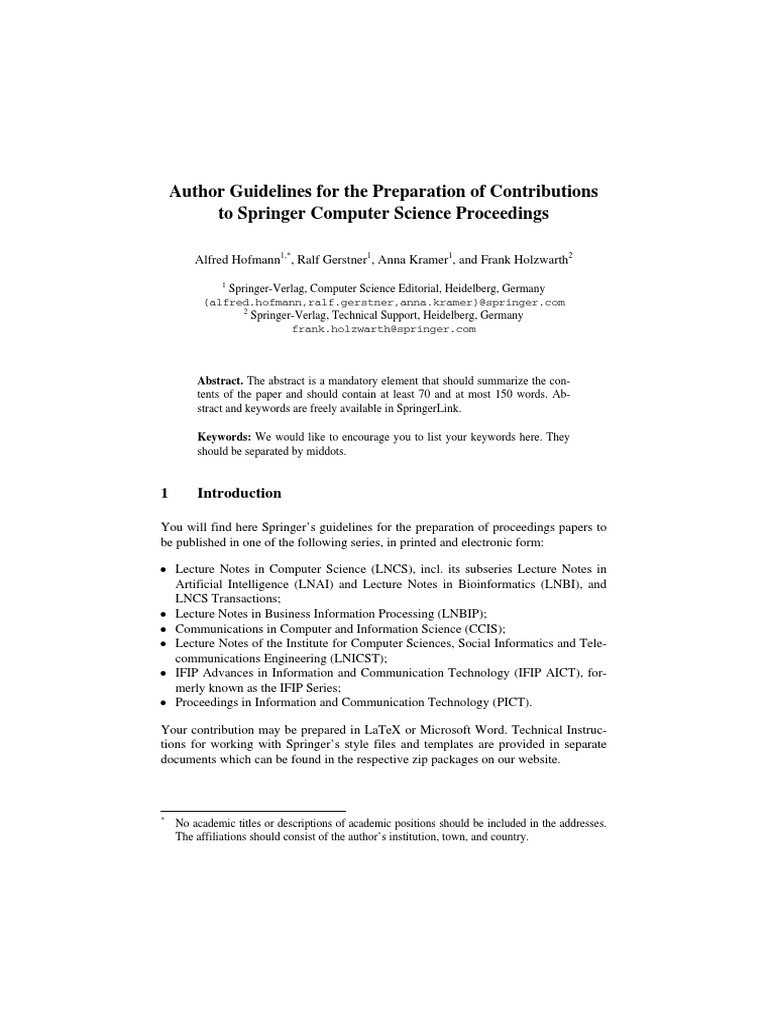 Author Guidelines for Springer Proceedings | PDF | Grid Computing ...