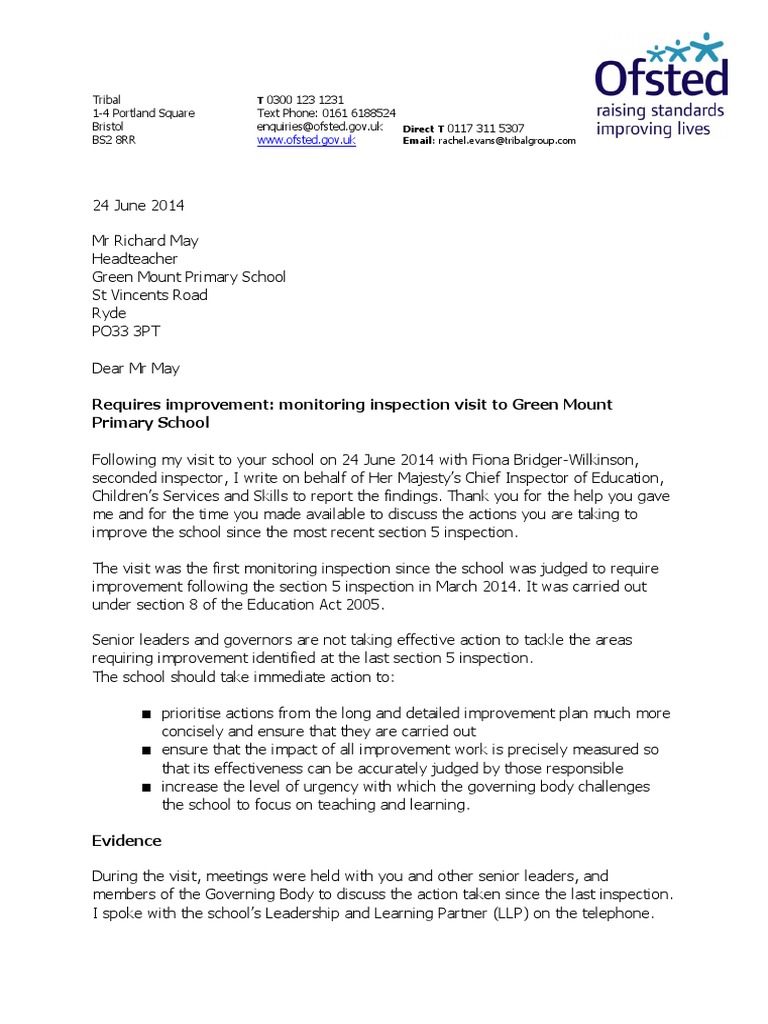 Green Mount Primary School Inspection Report | PDF | Teachers | Evaluation