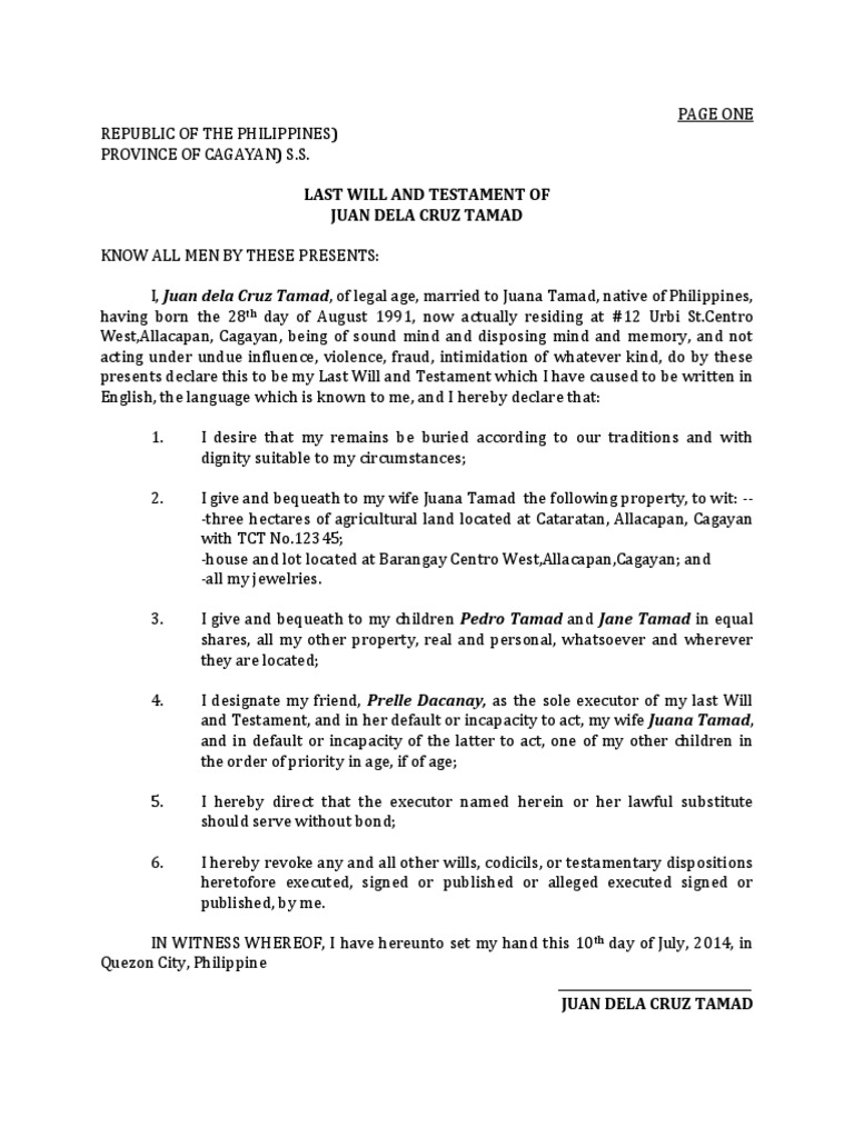 Sample of Notarial Will (2) Will And Testament Document